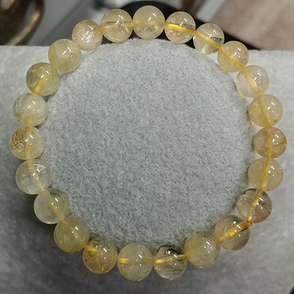 Citrine Beaded Stretch Bracelet Natural Gemstone 9mm Bead Yellow Citrine Crystal - Picture 13 of 13